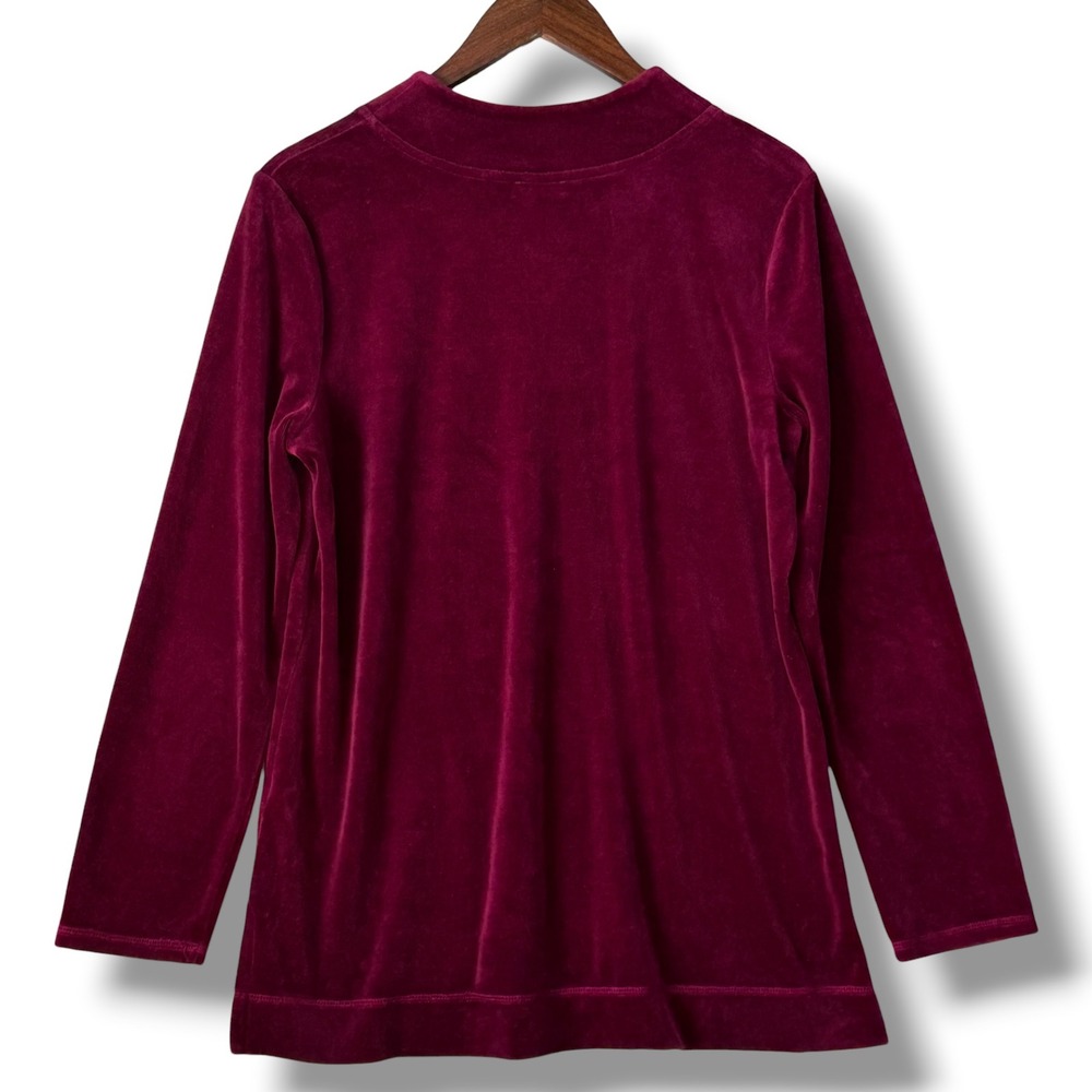 Talbots Velour Blouse Top M Burgundy Wine V-Neck Long Sleeve Velvet Holiday Soft - Picture 2 of 9